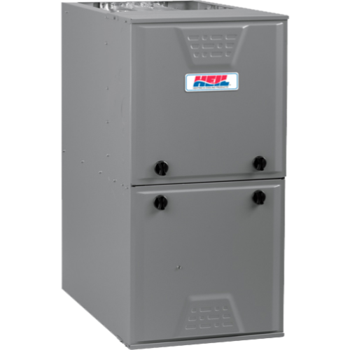 Gray HVAC furnace with energy-efficient design for home heating systems.