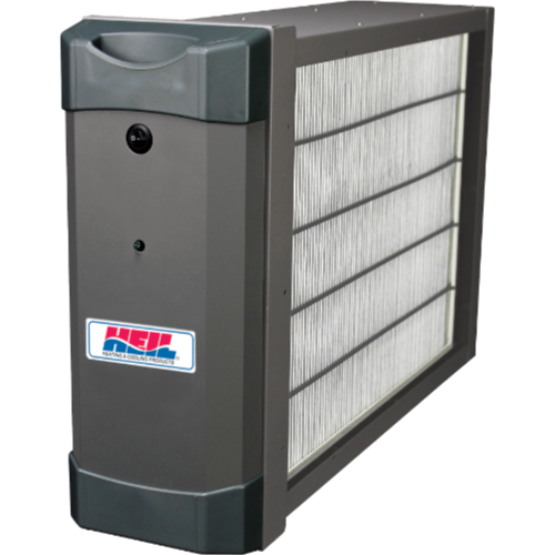 High-efficiency air purifier filter unit with gray casing, suitable for home or office air quality improvement.