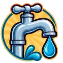 Illustration of a water faucet with a droplet and splash. Bright background. Ideal for plumbing or water conservation themes.