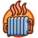 Cartoon radiator icon with heat waves, representing warmth and heating.
